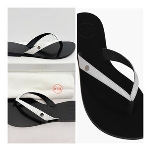 Black & White Leather Flip Flop Sandals for Women